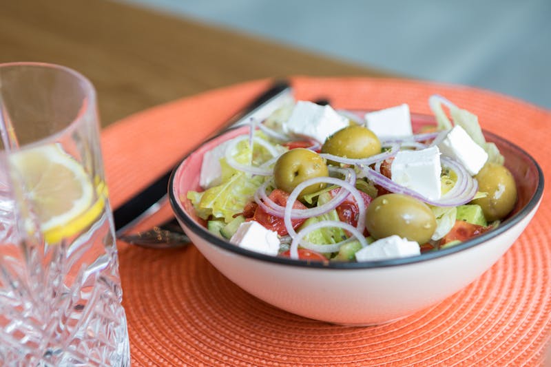 Mediterranean salad with olives, feta and fresh vegetables